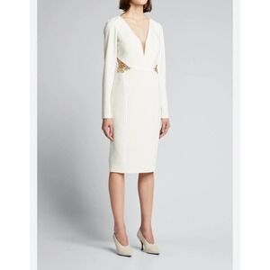 Marchesa Notte $595 Ivory Stretch Crepe Cutout Embellished Midi Dress 6